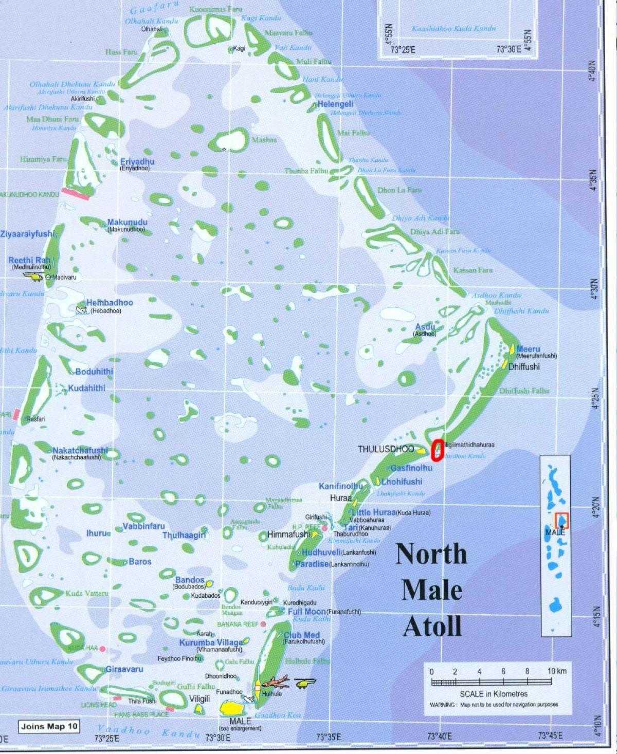 mapa severní male atoll maledivy