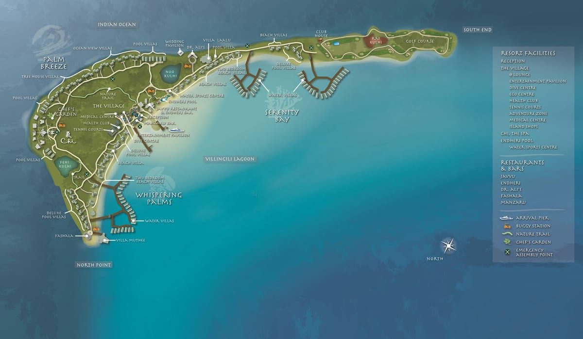 mapa shangri la resort maledivy
